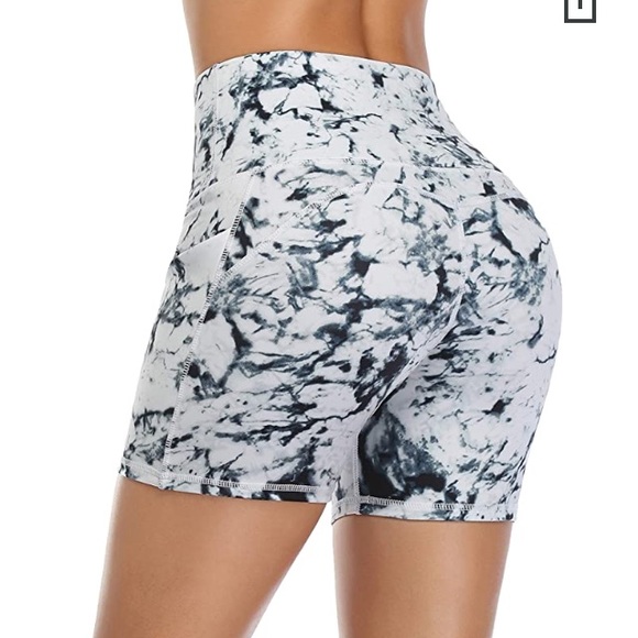 Marble Athletic/Yoga High Waisted Shorts w/ pocket - Picture 2 of 4